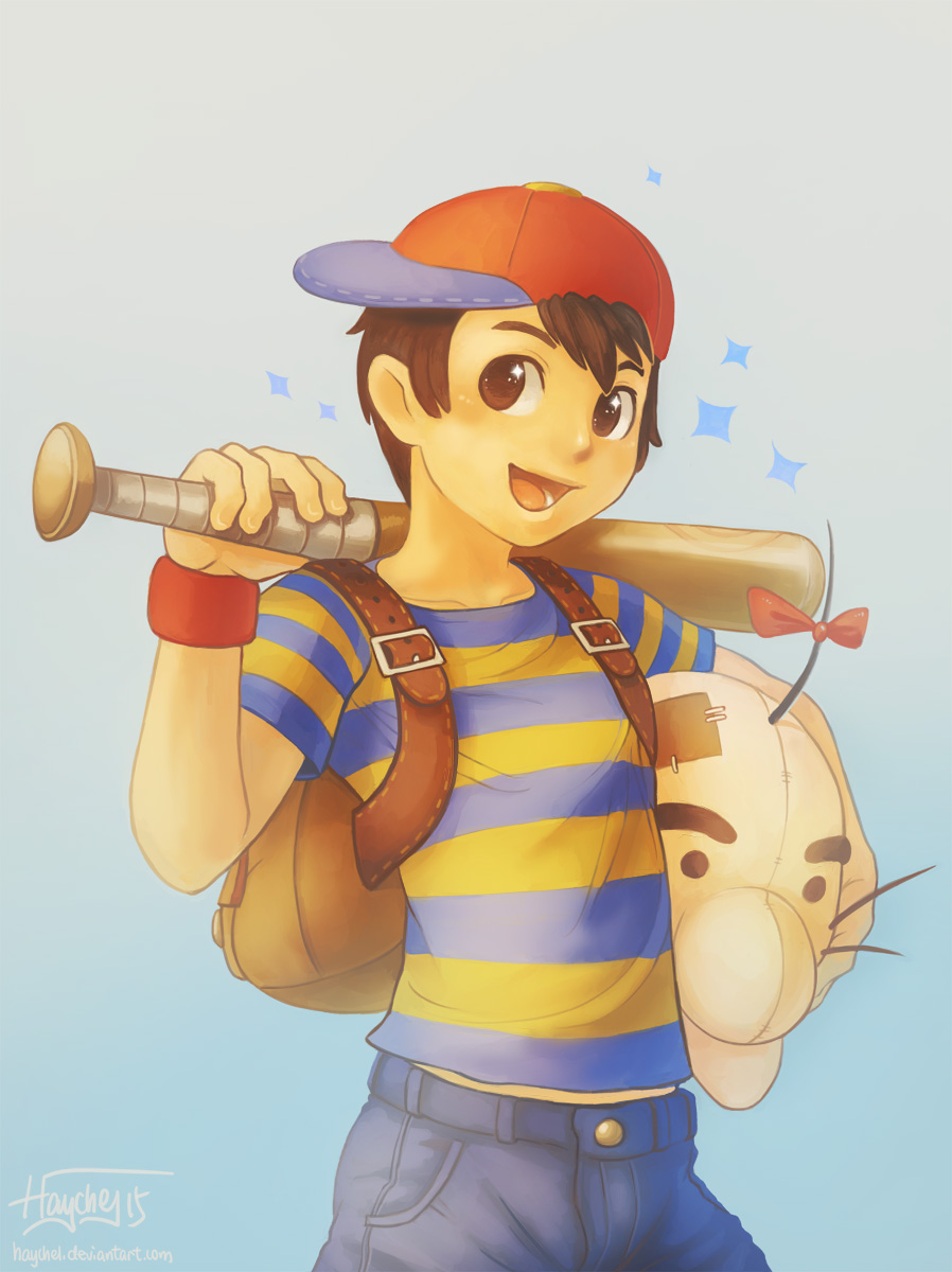 1boy, baseball_bat, baseball_cap, black_hair, blue_eyes, doseisan, hat, haychel
