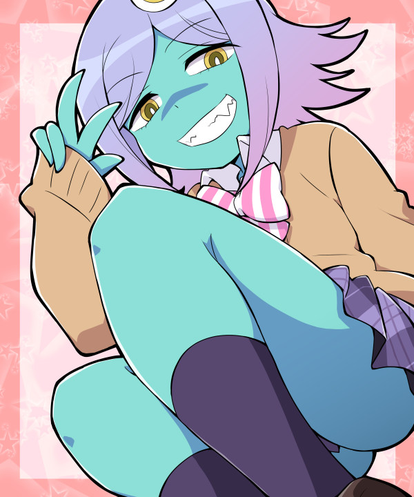1girl, alien, ass, bioroid_hei, black_legwear, bow, cardigan, commentary