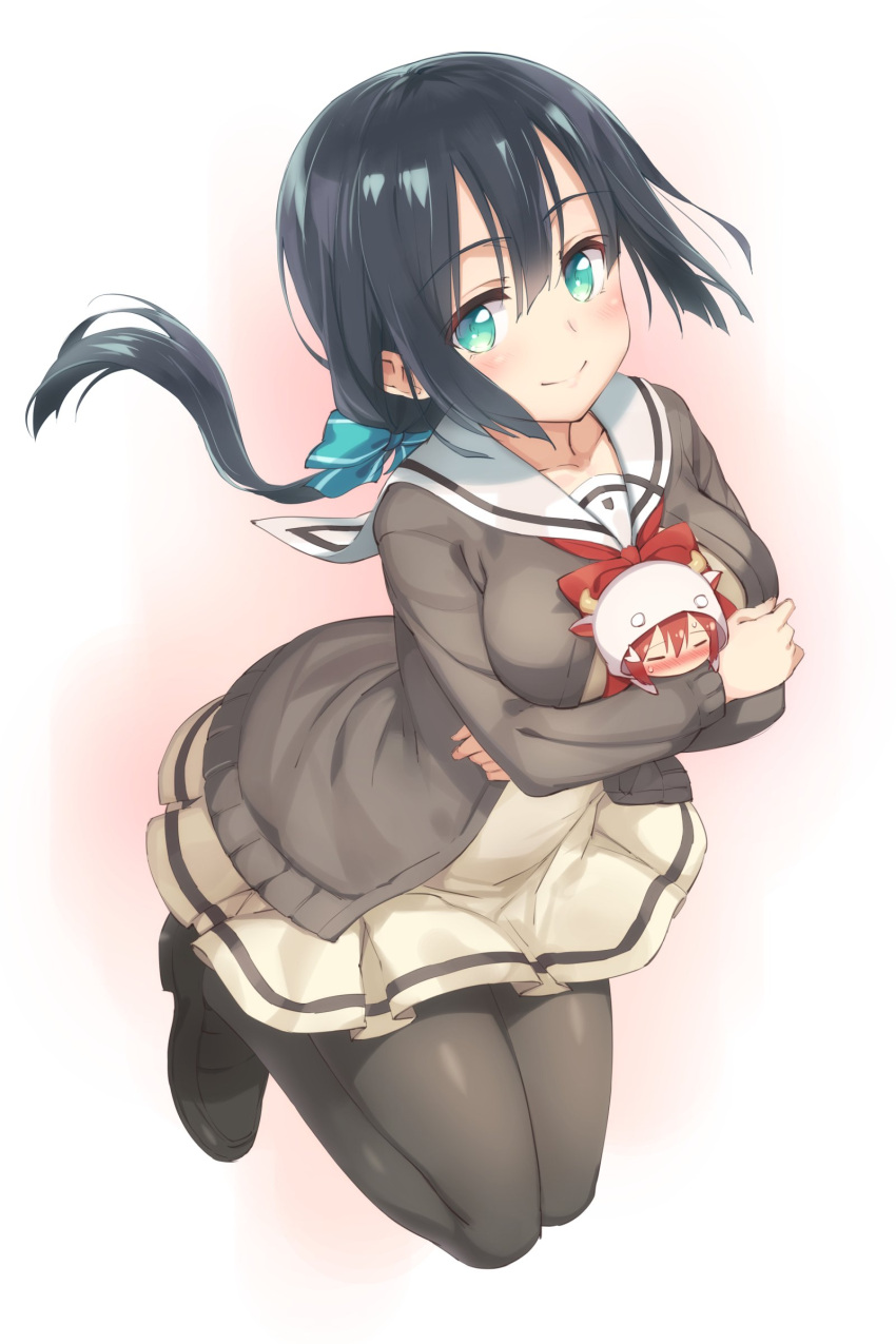 1girl, absurdres, animal_hood, black_hair, black_legwear, blush, breasts, character_doll