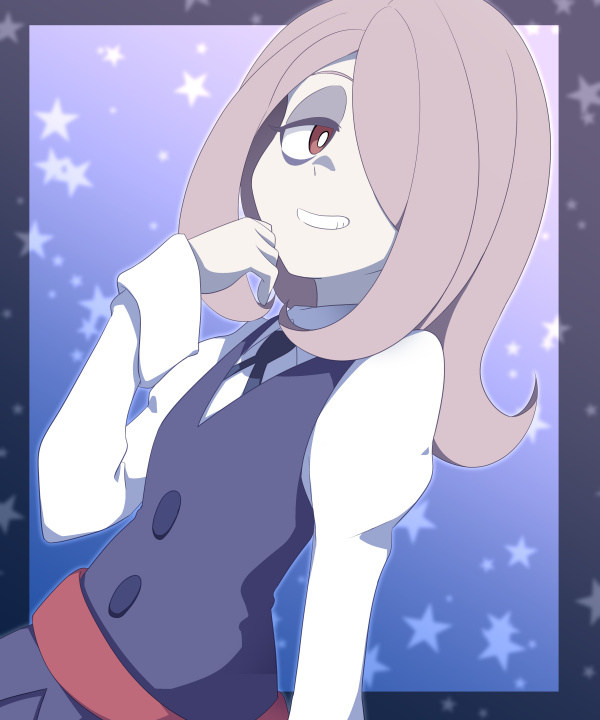 1girl, belt, beltskirt, bioroid_hei, brown_eyes, commentary_request, hair_over_one_eye, half-closed_eyes