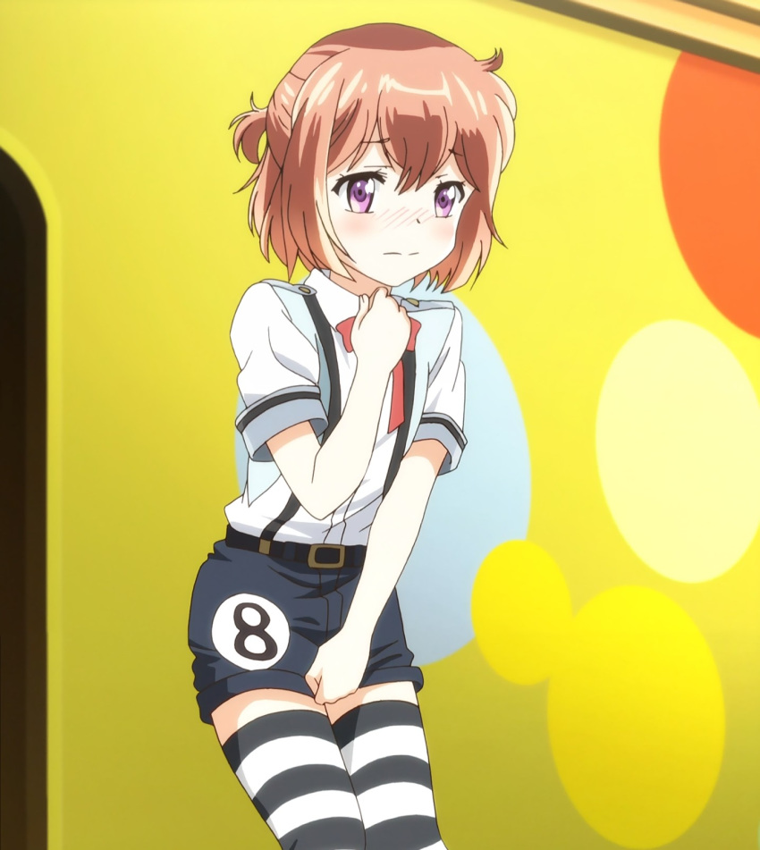 1boy, androgynous, blush, brown_hair, covering, covering_crotch, highres, kanojo_ga_flag_wo_oraretara