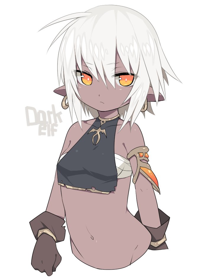 1girl, armlet, bare_shoulders, breasts, brown_gloves, dark_skin, earrings, gloves