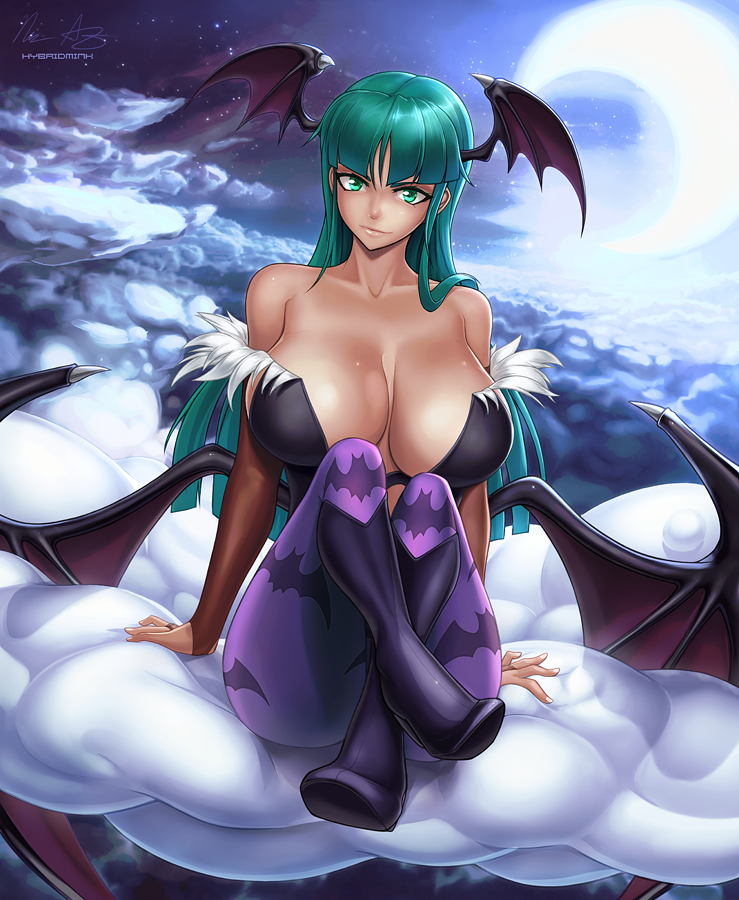 >:), 1girl, above_clouds, animal_print, arm_support, backlighting, bare_shoulders, bat_print