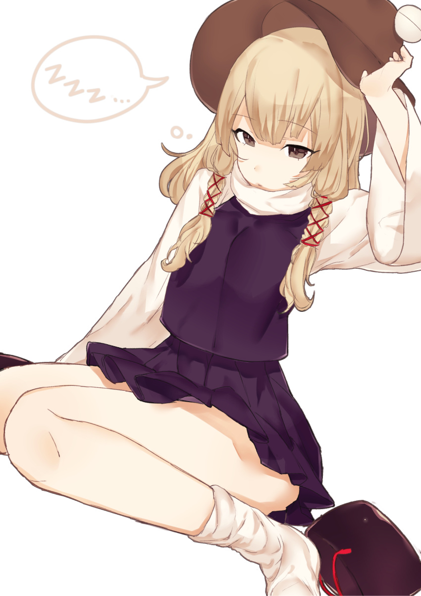 1girl, blonde_hair, hair_ribbon, hat, highres, long_hair, long_sleeves, looking_at_viewer