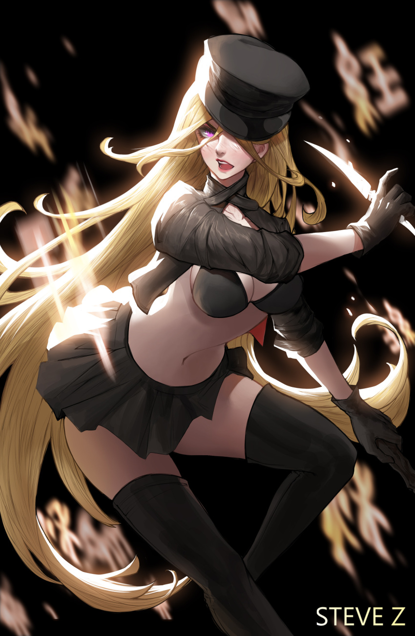 1girl, absurdres, arm_at_side, artist_name, bangs, bikini_top, bishamonten_(noragami), black_background