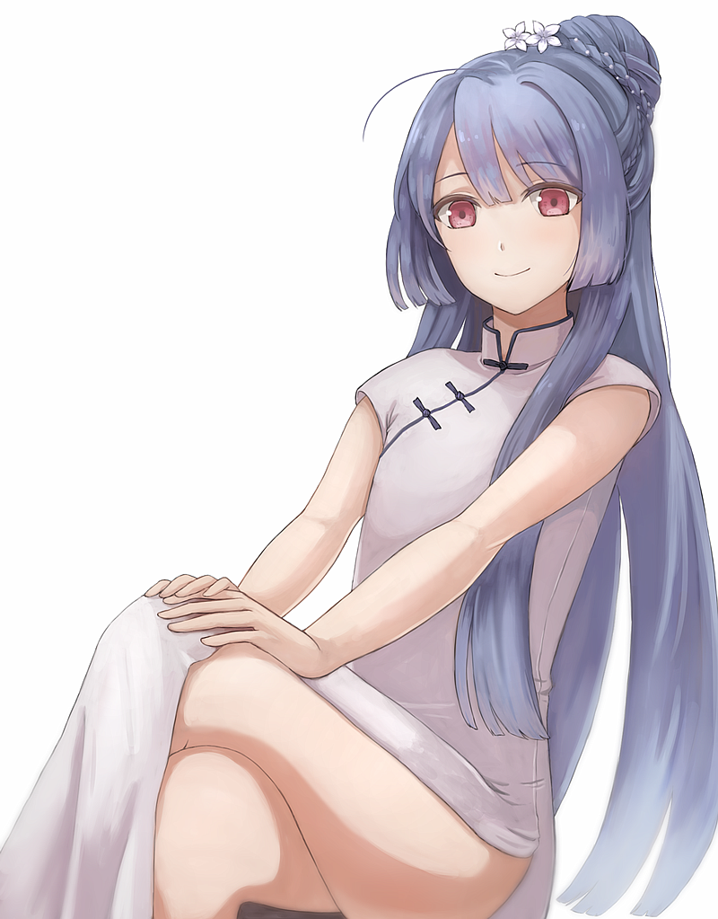 1boy, blue_hair, china_dress, chinese_clothes, crossdressinging, dress, hirayama_ityu, i-chu