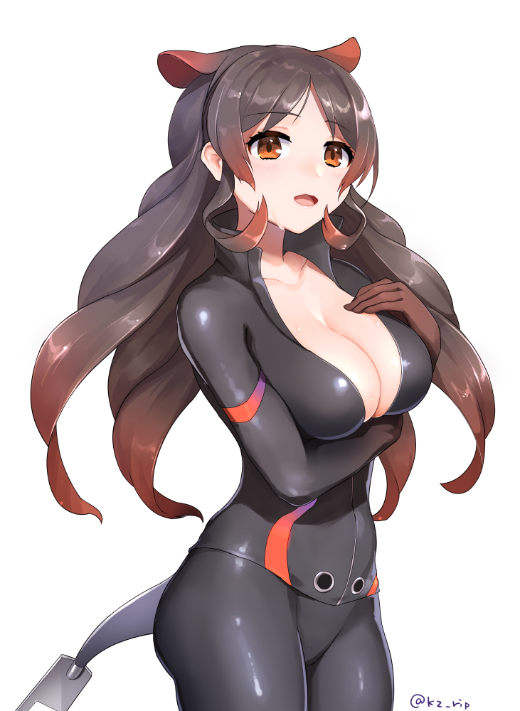 1girl, :d, black_pants, black_shirt, blush, breast_suppress, breasts, brown_hair