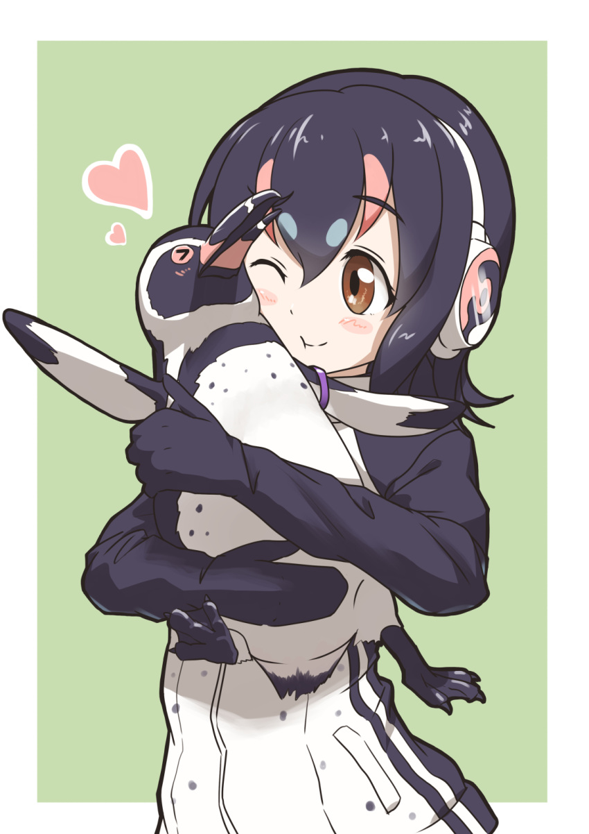 >_<, 1girl, ;), akatsuki_no_akatsuki, bird, black_hair, blush, blush_stickers