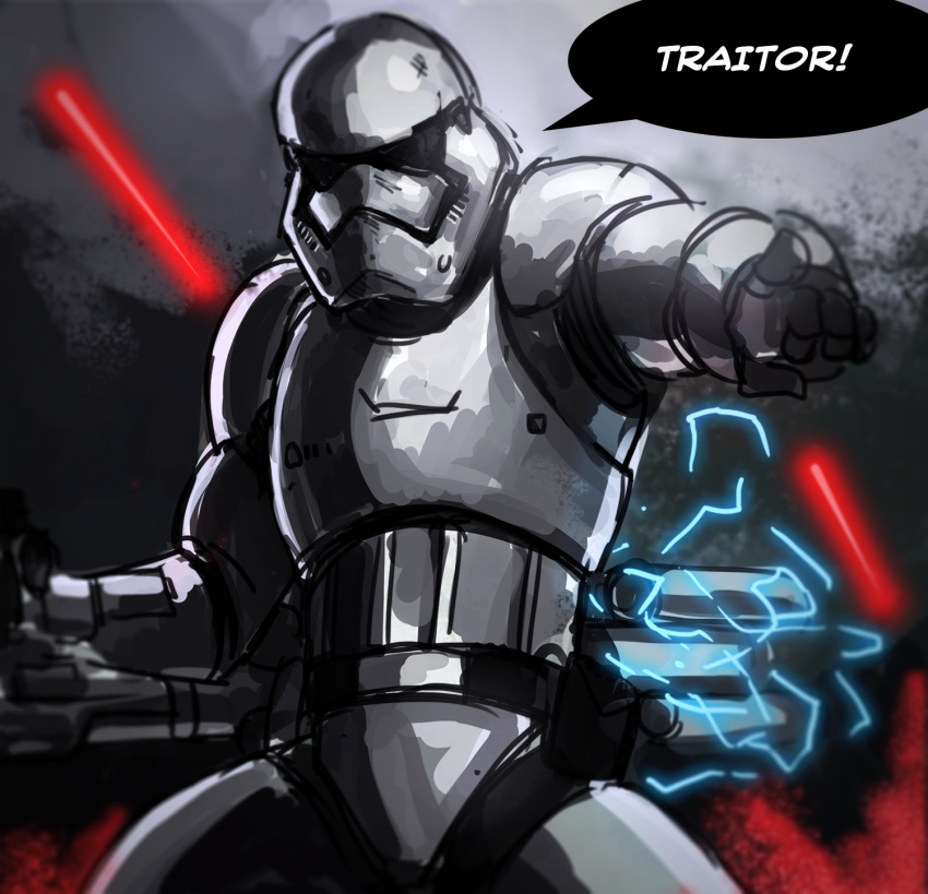 1boy, armor, baton, body_armor, electricity, first_order, fn-2199, frostseven, highres, riot_control_stormtrooper, science_fiction, star_wars, star_wars:_the_force_awakens, stormtrooper, tonfa, weapon