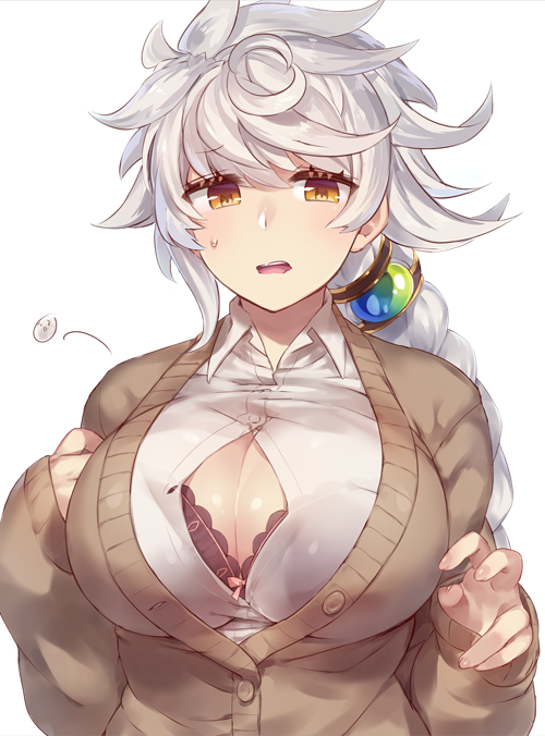 1girl, alternate_costume, asymmetrical_hair, black_bra, blouse, bra, braid, breasts