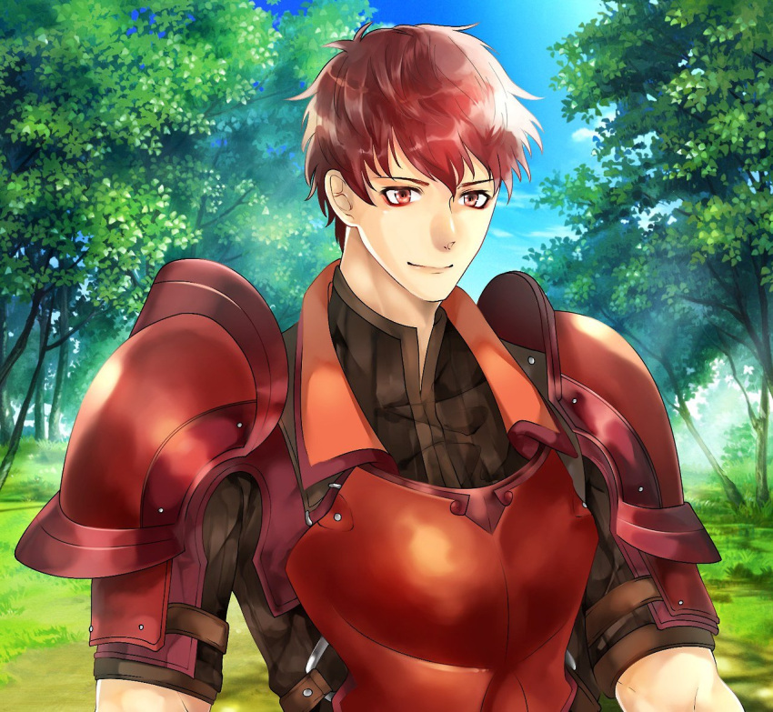 1boy, armor, fire_emblem, fire_emblem_echoes:_mou_hitori_no_eiyuuou, grass, leaf, lukas_(fire_emblem), male_focus