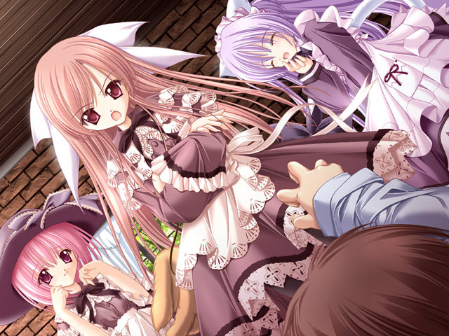 angry, animal_ears, brown_hair, cafe_little_wish, cat_ears, closed_eyes, crossed_arms, dress