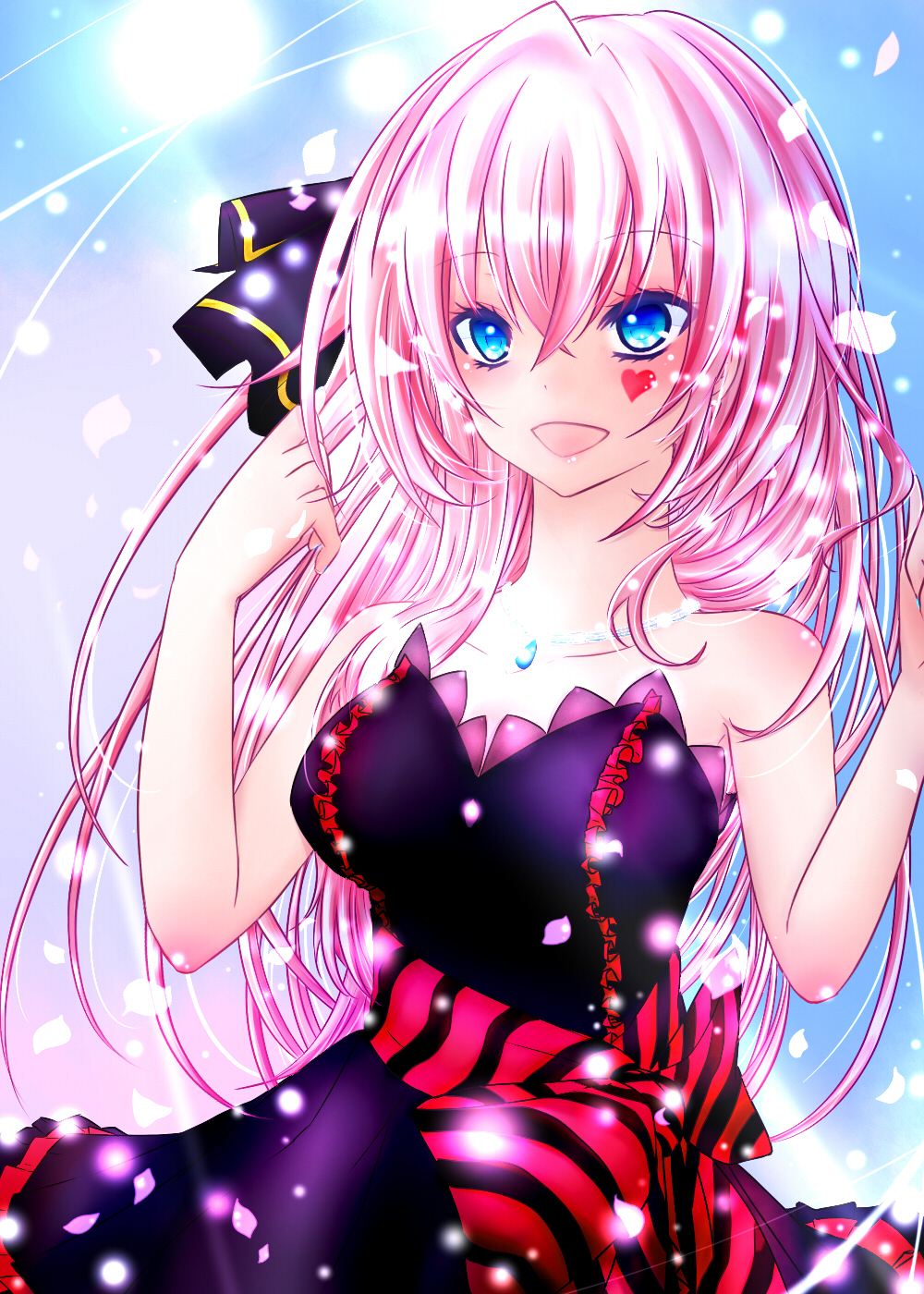 bare_shoulders, blue_eeys, blush, dress, long_hair, megurine_luka, pink_hair, smile