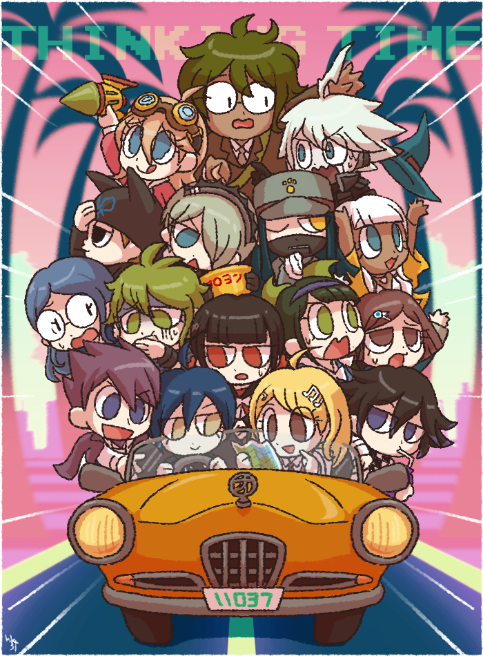 6+boys, 6+girls, ahoge, akamatsu_kaede, amami_rantarou, android, bangs, blonde_hair