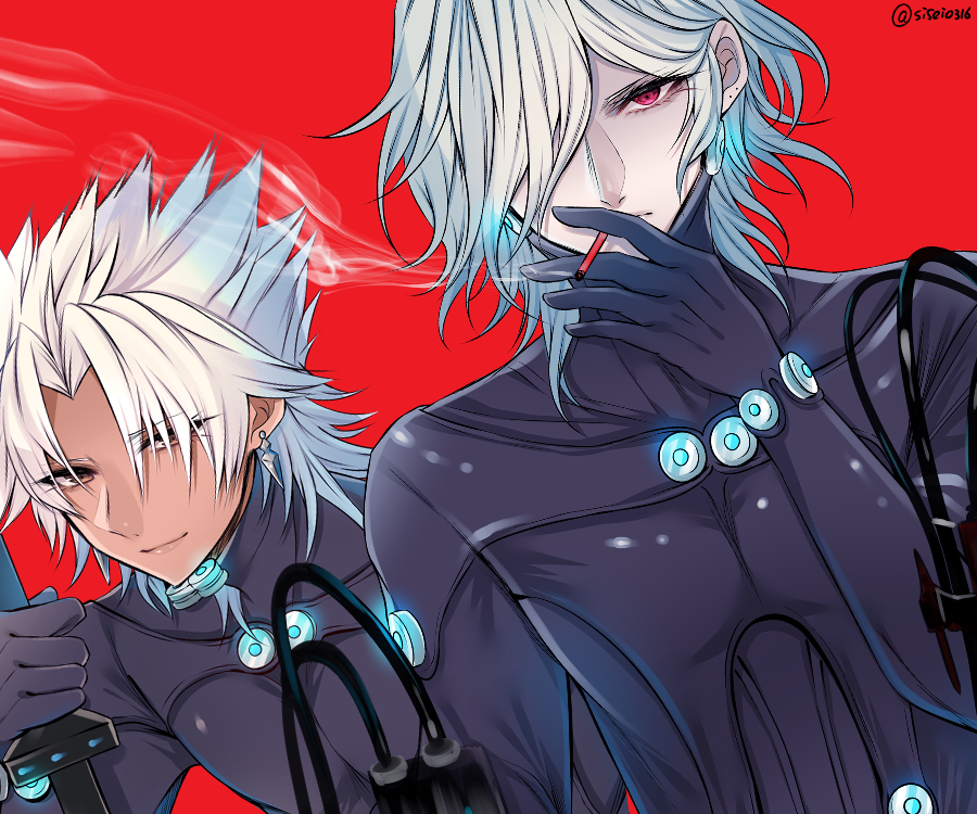 2boys, bodysuit, dark_skin, edmond_dantes_(fate/grand_order), fate/apocrypha, fate/grand_order, fate_(series), gantz