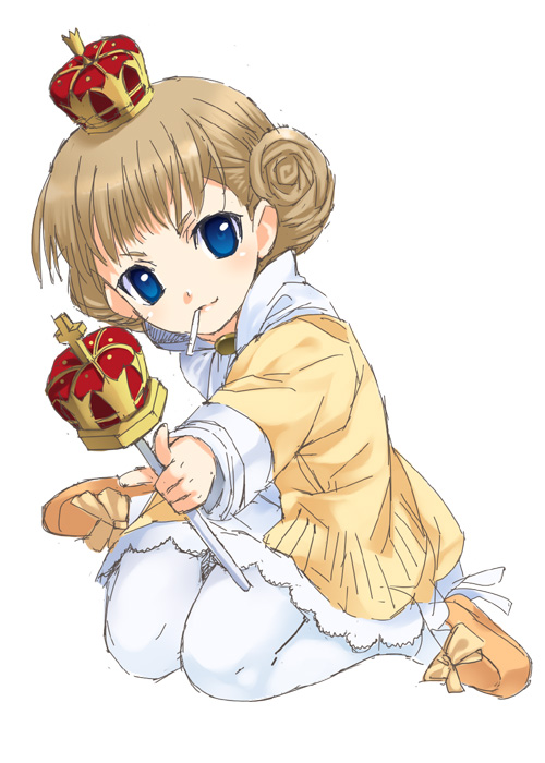 blue_eyes, brown_hair, candy, crown, drill_hair, lollipop, marie, marie_(baby_princess)