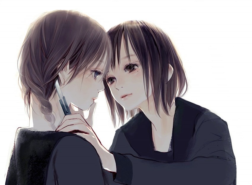 bob_cut, boxcutter, braid, iki(artist), iki_(artist), mole, nevada-tan, school_uniform, short_hair, tsug, twin_braids