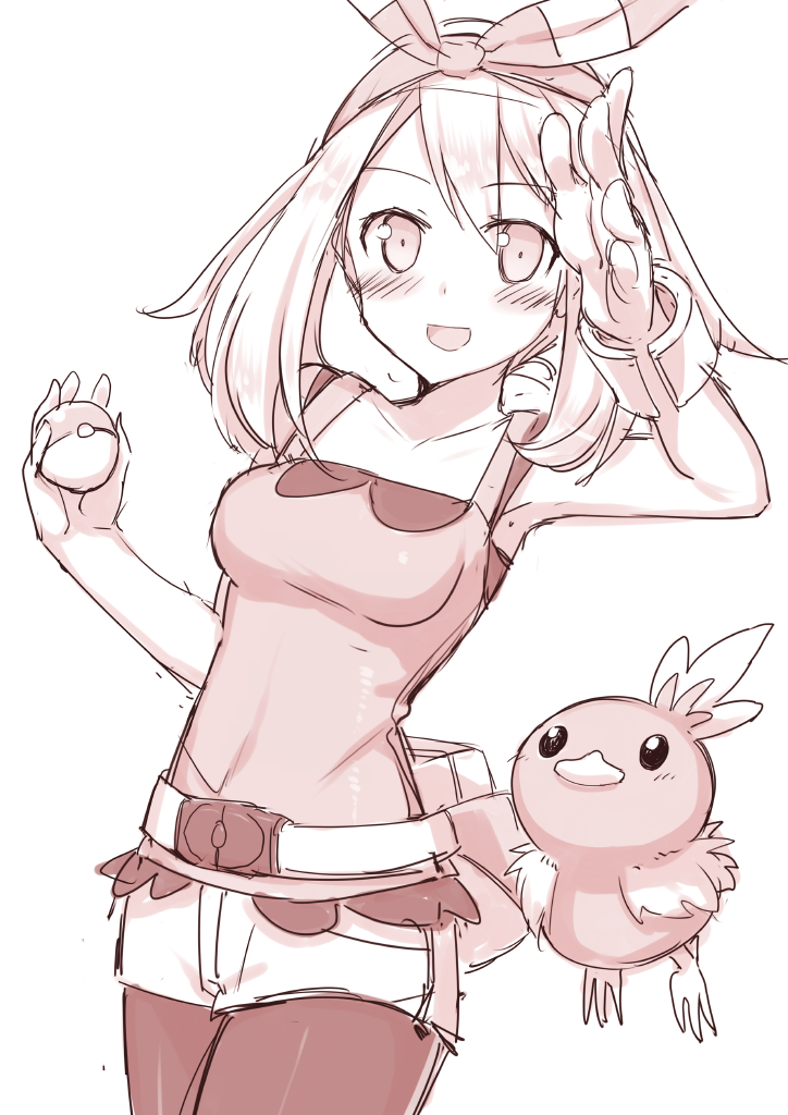 1girl, arm_up, bandanna, bangs, blush, camisole, cowboy_shot, eyebrows_visible_through_hair