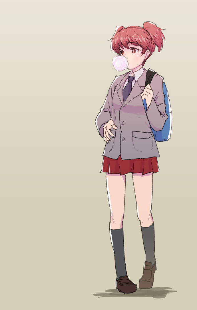 10s, 1girl, alisa_(girls_und_panzer), bag, bangs, black_necktie, black_shoes, blazer