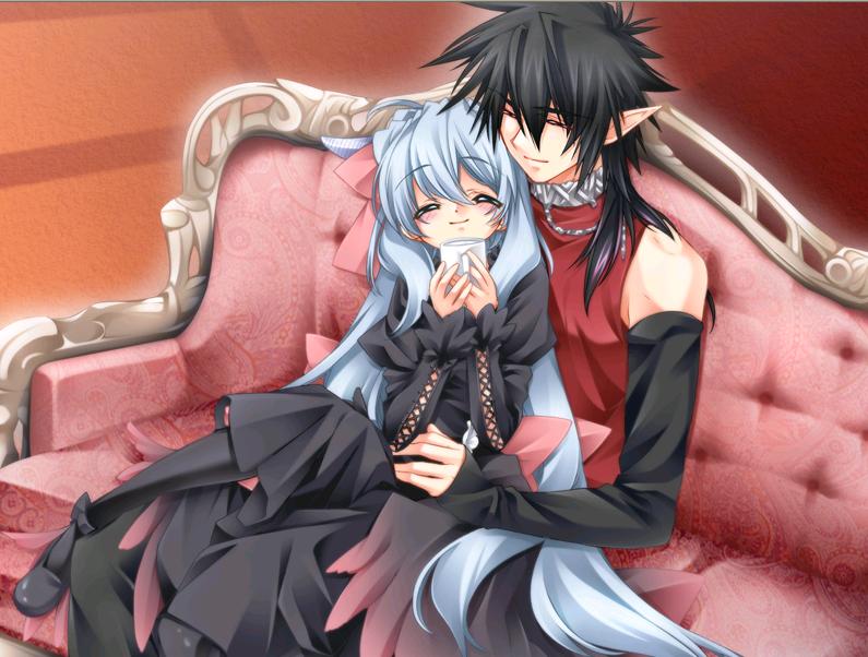 1girl, ^_^, ashe_(cg), ashe_(under_the_moon), black_hair, blue_hair, blush, closed_eyes