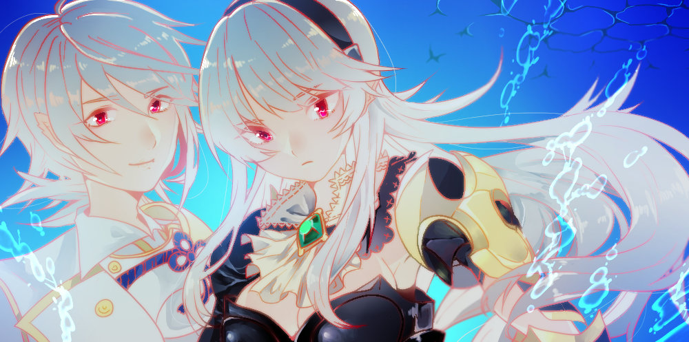 1boy, 1girl, armor, cape, corrin_(female)_(fire_emblem), corrin_(fire_emblem), corrin_(male)_(fire_emblem), fire_emblem