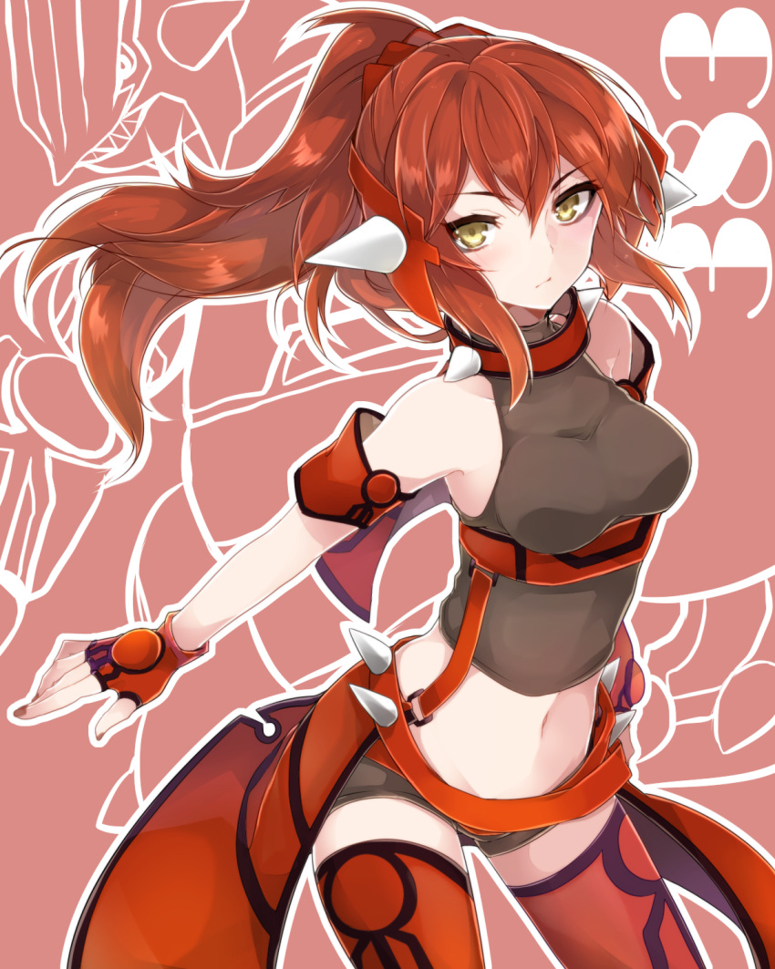 >:|, 1girl, arm_at_side, bare_shoulders, blush, breasts, brown_nails, brown_shorts