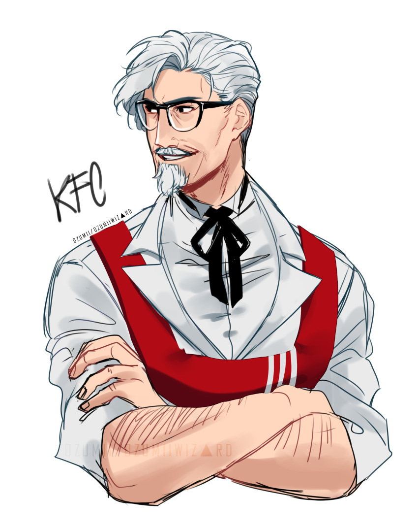 1boy, absurdres, colonel_sanders, facial_hair, glasses, highres, kfc, male_focus