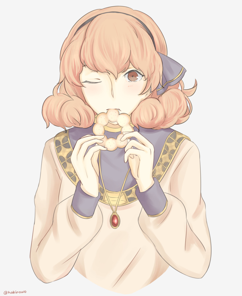 1girl, artist_name, blush, brown_eyes, curly_hair, eating, fire_emblem, fire_emblem_echoes:_mou_hitori_no_eiyuuou