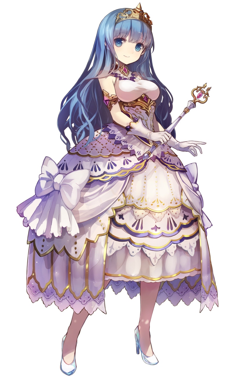 1girl, absurdres, blue_eyes, blue_hair, bow, character_request, cinderella_(grimm), dress