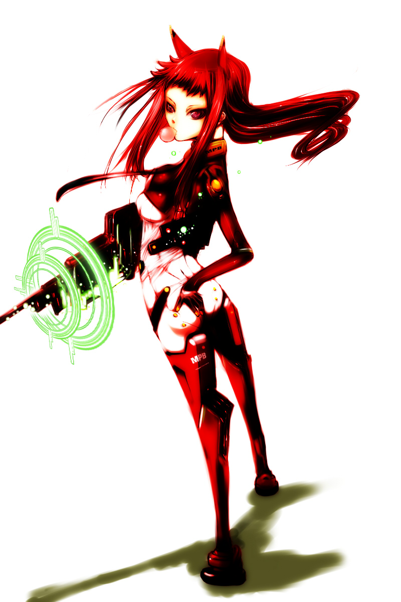 1girl, animal_ears, ass, ass_grab, bodysuit, breasts, bubble_blowing, bubblegum