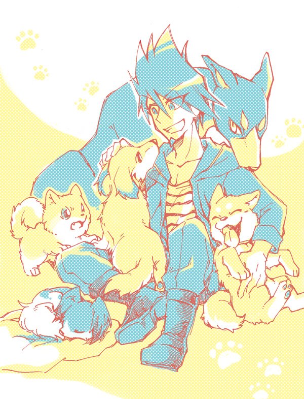 animal, beard, dangan_ronpa, dog, facial_hair, goatee, golden_retriever, green