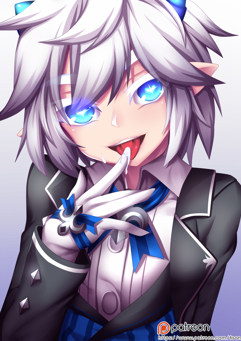 1girl, blue_eyes, butler, demon_power_(elsword), elsword, female_butler, fi-san, formal