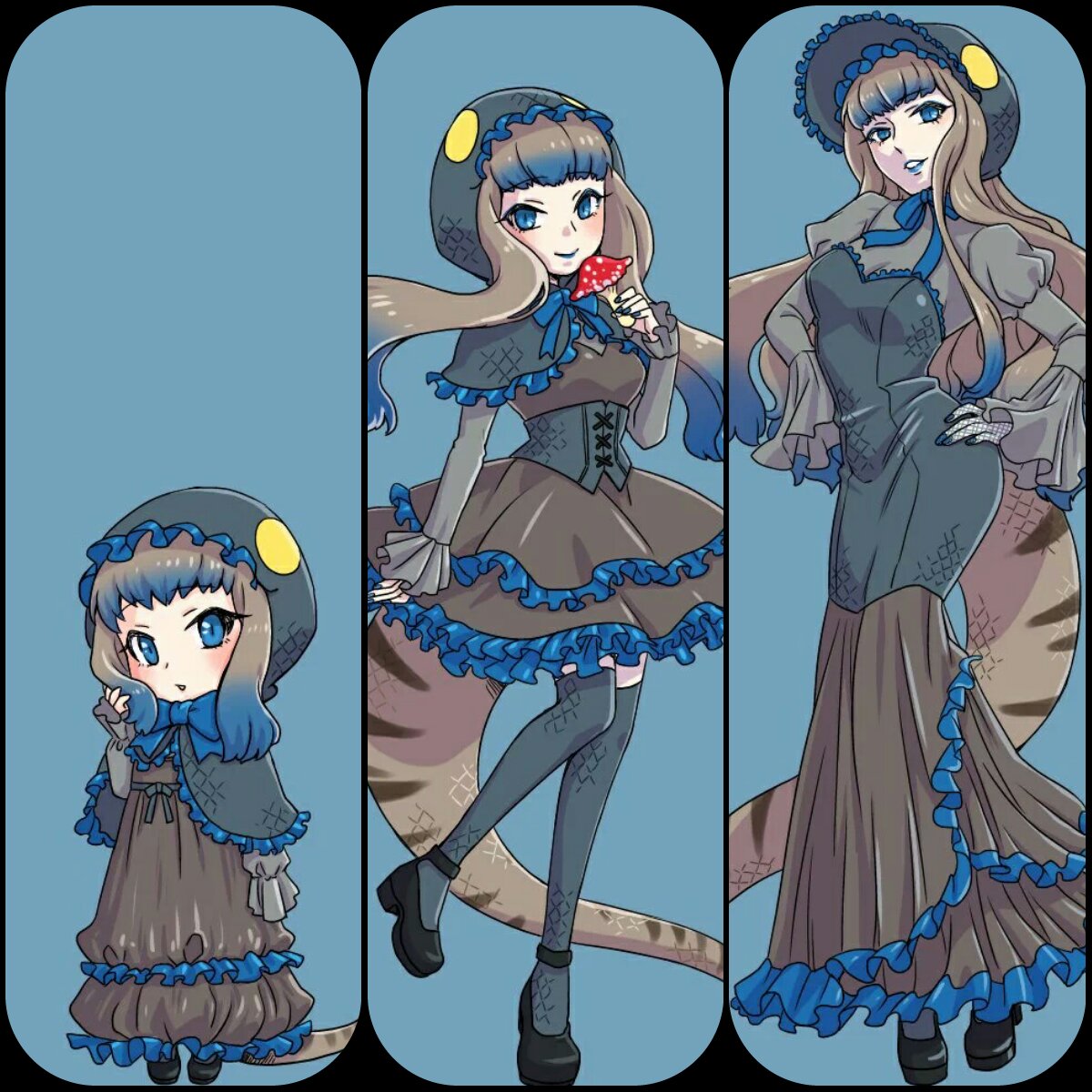 1girl, :o, adapted_costume, age_progression, animal_hat, ankle_lace-up, arm_at_side, bangs