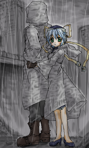 blue_hair, hoshino_yumemi, junker, oekaki, planetarian, rain, ribbons