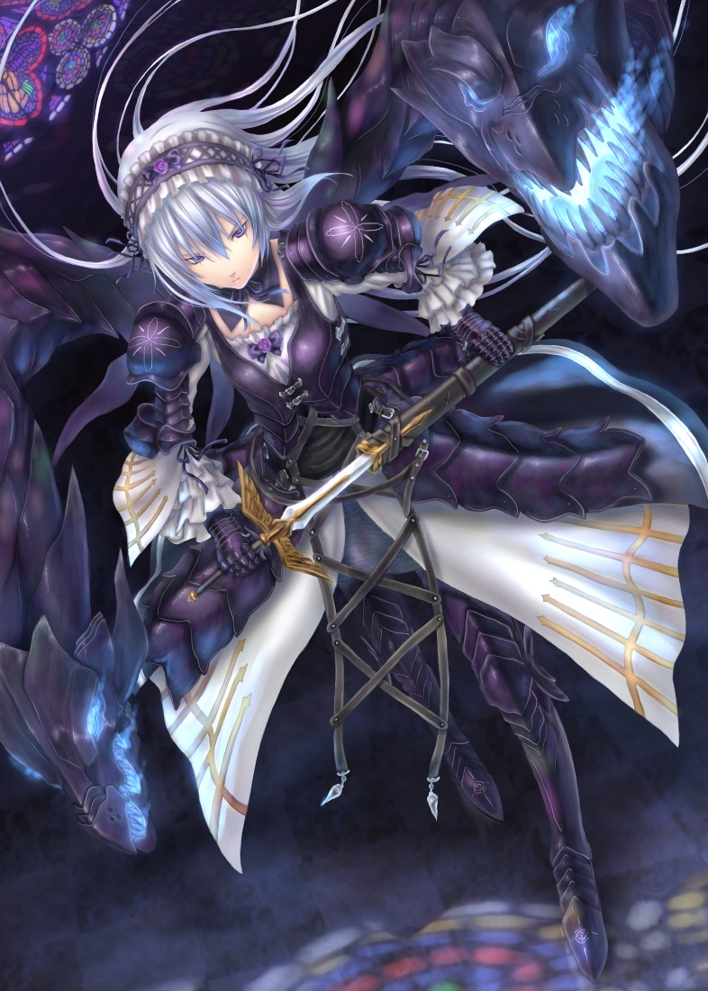 hairband, long_hair, purple_eyes, rozen_maiden, sabamu, sheath, silver_hair, suigintou