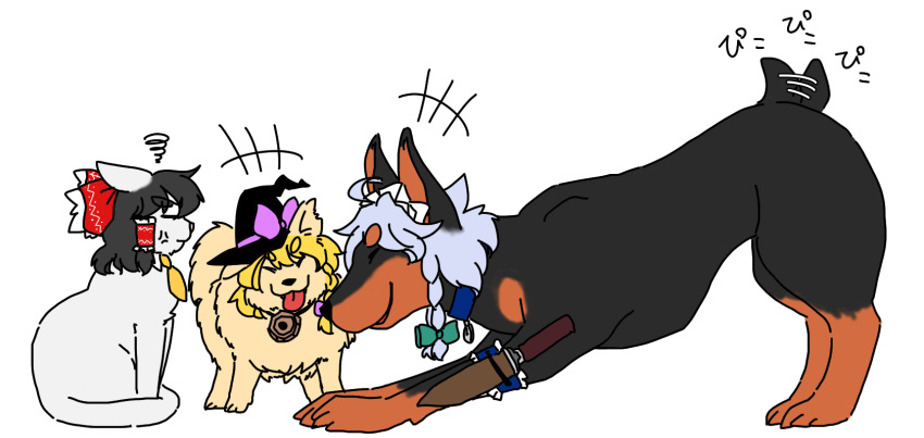+++, ^_^, anger_vein, animalization, annoyed, black_hair, blonde_hair, bow