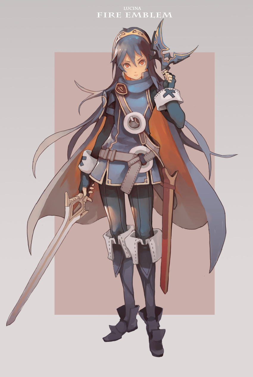 1girl, absurdres, bangs, belt, blue_boots, blue_gloves, blue_hair, boots