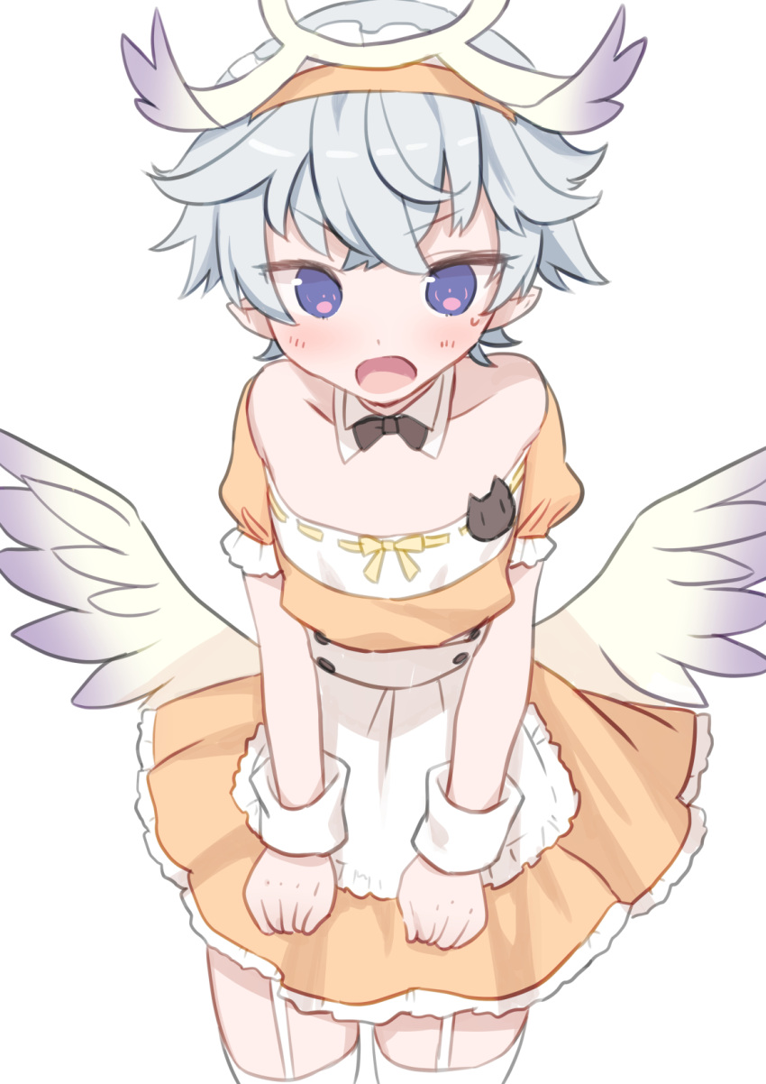 1boy, alternate_costume, angel, angel_wings, angry, apron, blush, bow