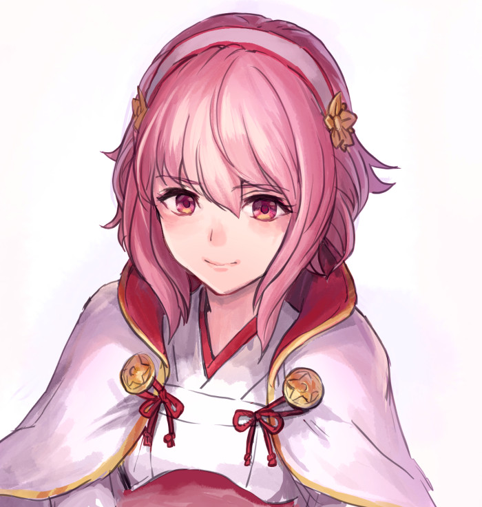 1girl, \r\n, capelet, fire_emblem, fire_emblem_fates, hairband, hashiko_(neleven), pink_eyes