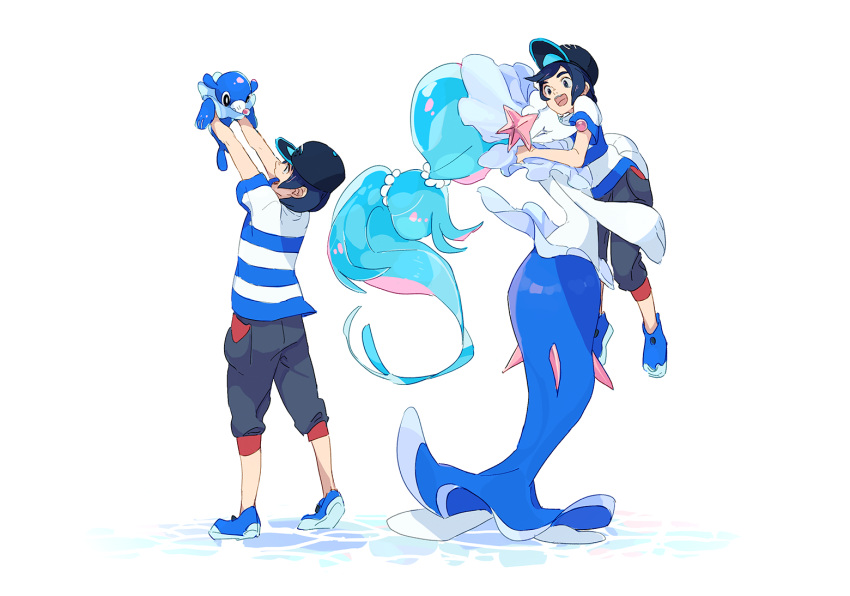 1boy, :d, ^_^, baseball_cap, black_hair, black_hat, black_pants, blue_hair