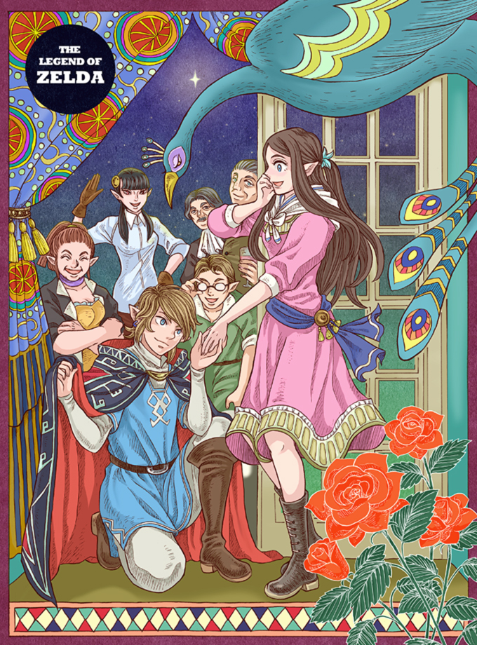 3girls, 4boys, :d, adjusting_glasses, agahnim, alternate_costume, alternate_hairstyle, anjean
