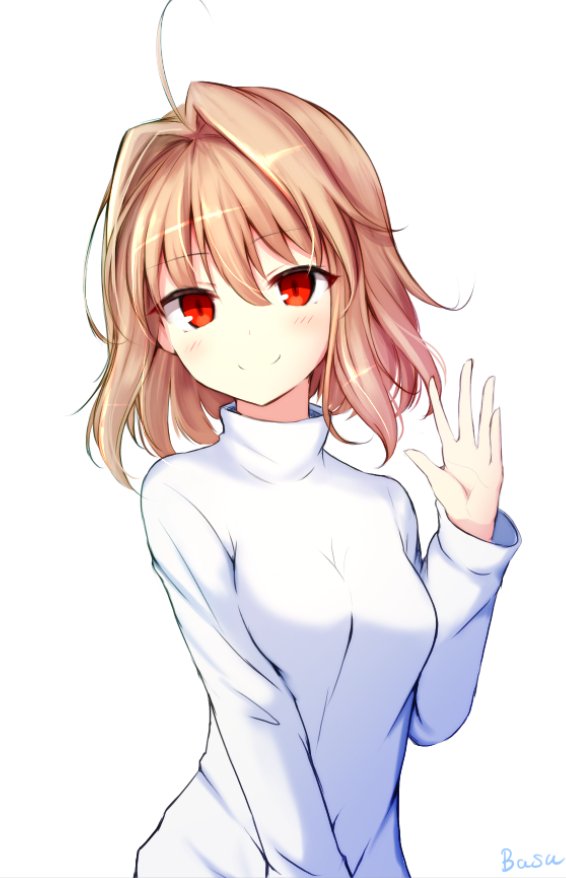 1girl, ahoge, arcueid_brunestud, artist_name, bangs, basa_rutan, blonde_hair, blush