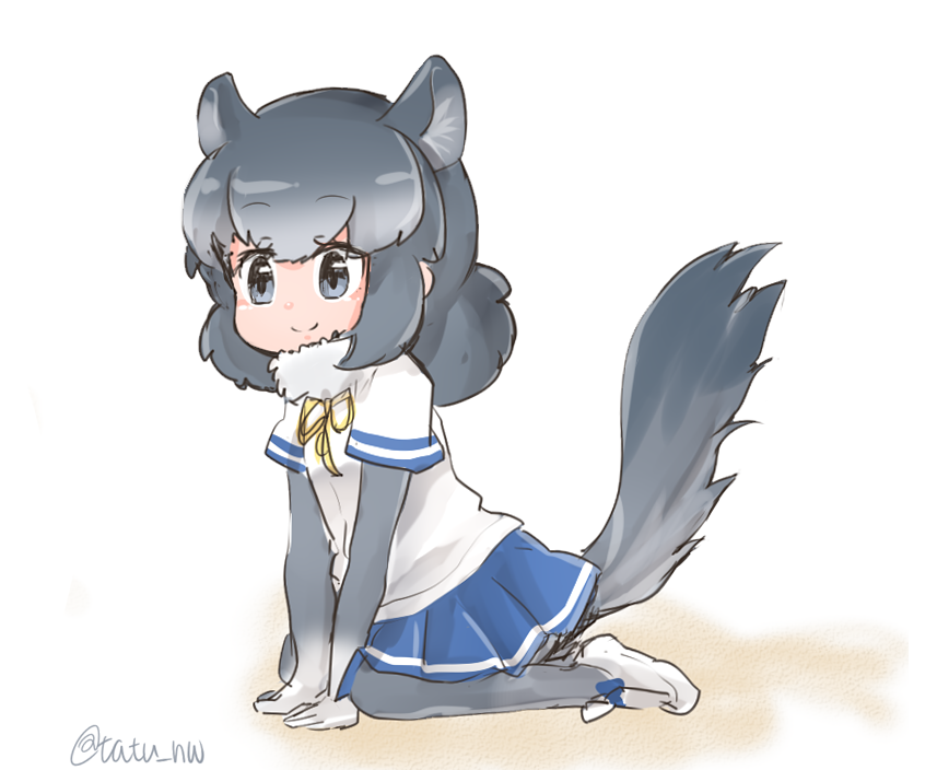1girl, animal_ears, artist_name, chinchilla_(kemono_friends), fur_trim, gloves, grey_eyes, grey_hair