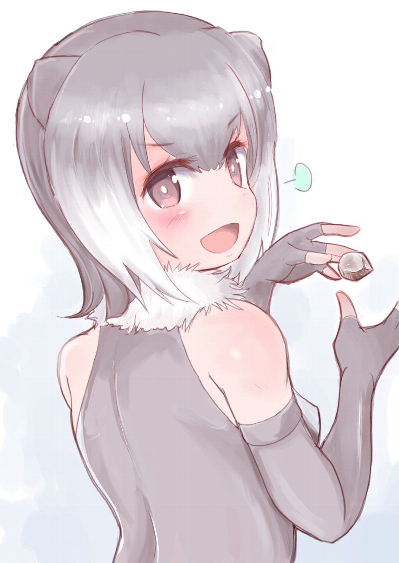 >:d, 1girl, :d, blush, breasts, brown_eyes, elbow_gloves, fingerless_gloves