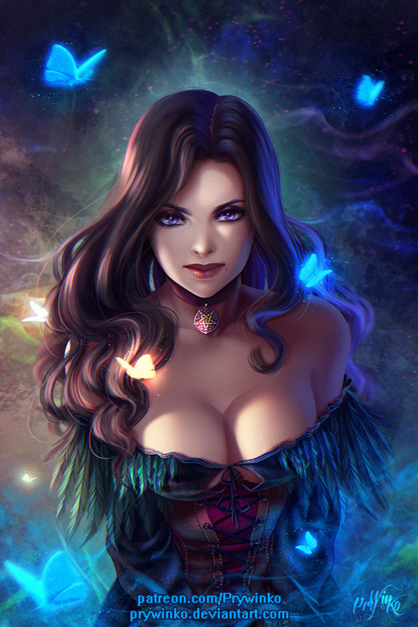 1girl, bare_shoulders, black_hair, breasts, butterfly, choker, cleavage, corset