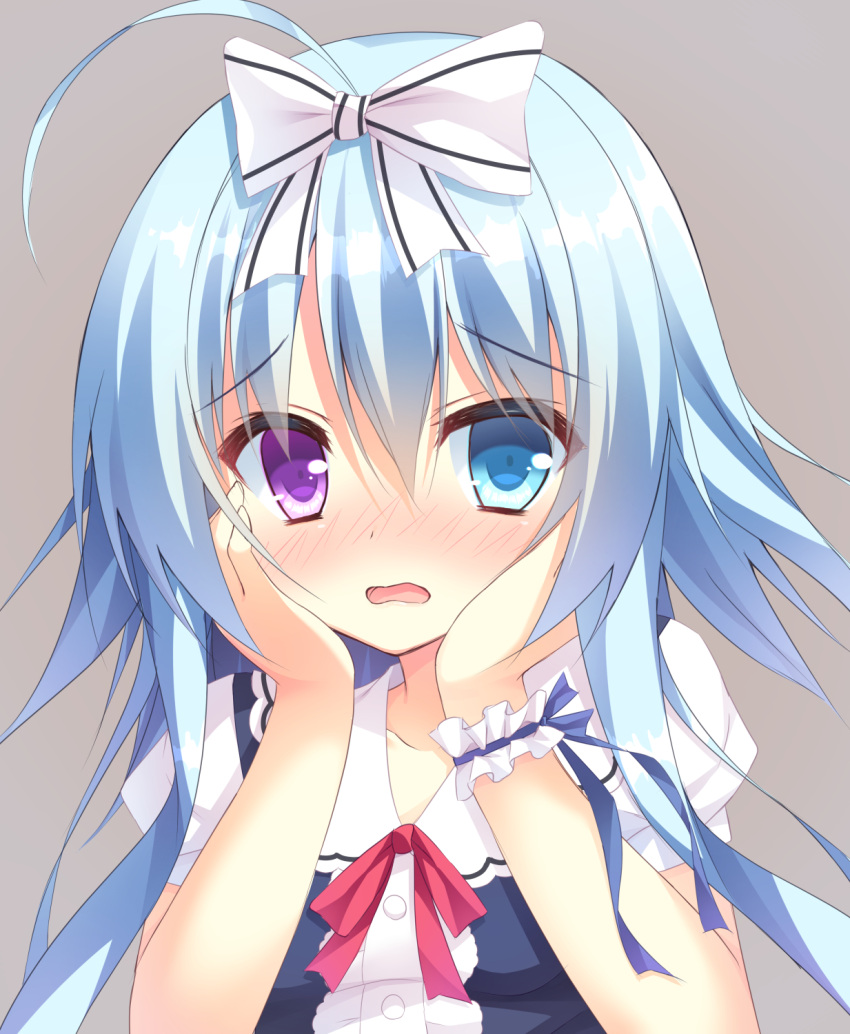 1girl, ahoge, bangs, blue_eyes, blue_hair, blue_ribbon, blush, bow