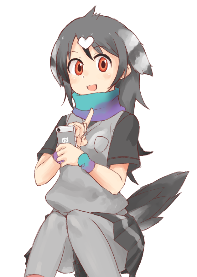 1girl, :d, bird_tail, bird_wings, black_hair, blue_scarf, blush_stickers, breast_pocket