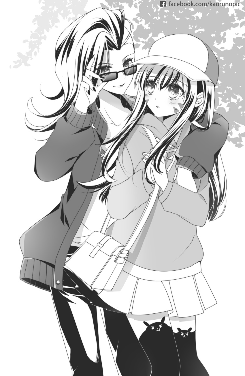 2girls, arm_around_shoulder, asymmetrical_hair, atobesakunolove, bangs, collarbone, cowboy_shot, d.va_(overwatch)