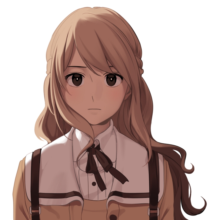 1girl, aconitea, blonde_hair, braid, brown_eyes, expressionless, light, long_hair