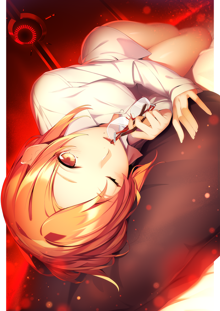 1girl, backlighting, bangs, blonde_hair, blush, bottomless, breasts, collared_shirt
